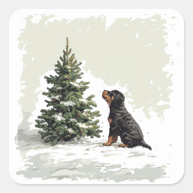 Christmas Rottweiler Dog Christmas Tree Square Sticker (Front)