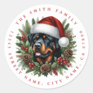 Christmas Rottweiler Dog Round Stickers