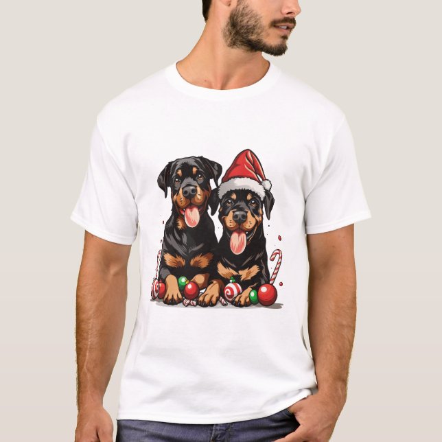 Christmas Rottweiler Dog Santa T-Shirt (Front)