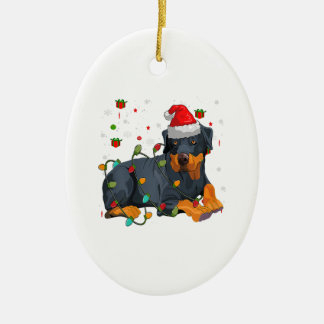 Christmas Rottweiler Dog Santa Xmas Light Ceramic Ornament
