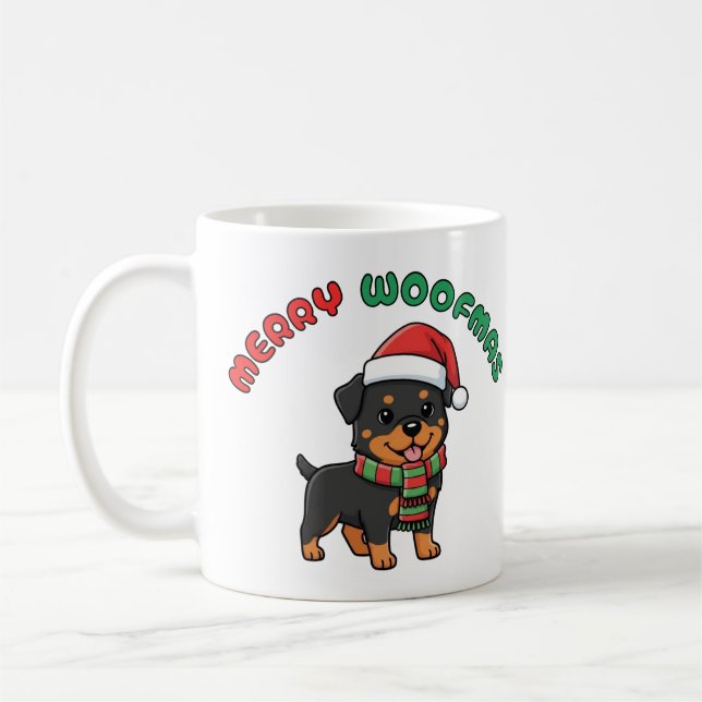 Christmas Rottweiler Mug: Merry Woofmas Coffee Mug (Left)