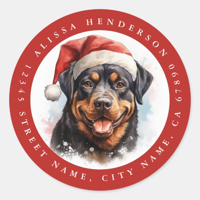 Christmas Rottweiler Round Stickers (Front)