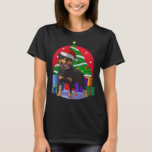 Christmas Rottweiler Santa Hat T-Shirt (Front)