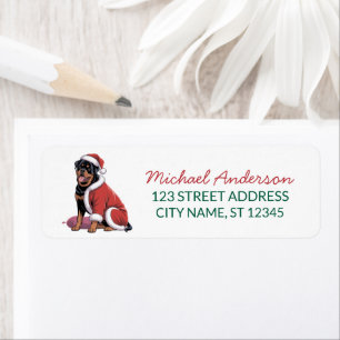 Christmas Rottweiler Santa in Hat Return Address Label