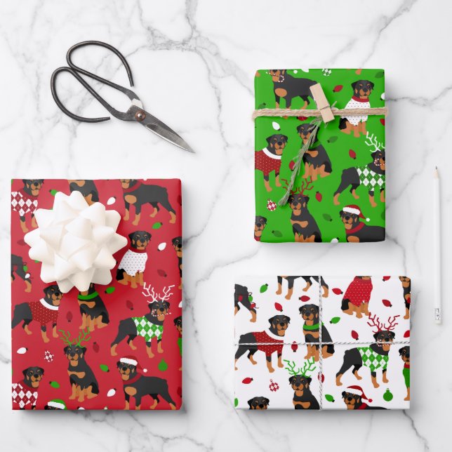 Christmas Rottweiler Wrapping Paper Sheet (Front)