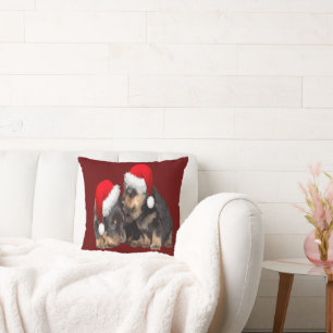 Christmas Rottweilers Wearing Festive Holiday Hats Cushion