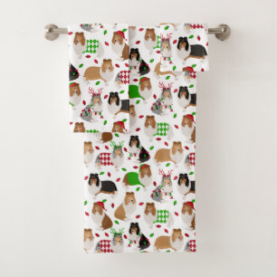 Christmas Rough Collie Bath Towel Set