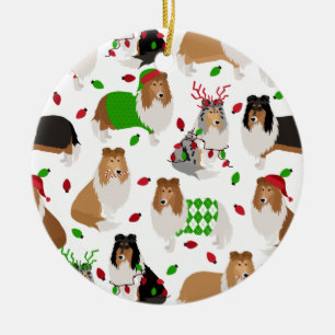 Christmas Rough Collie Ceramic Ornament