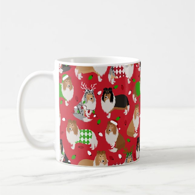 Christmas Rough Collie Coffee Mug (Left)