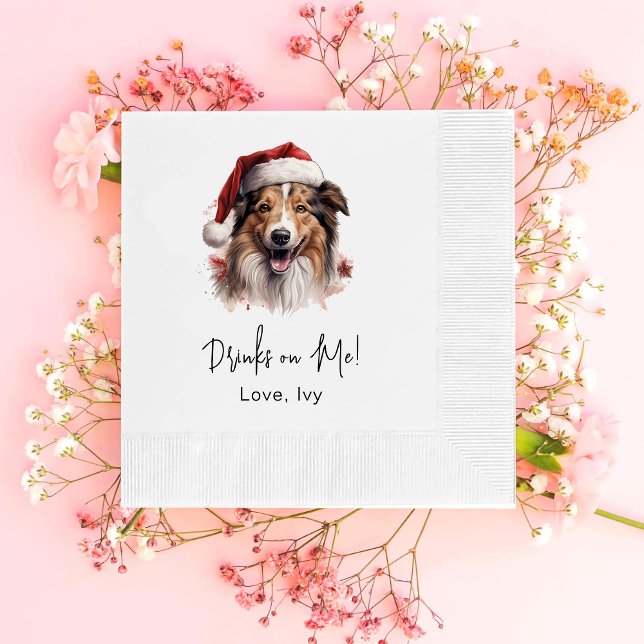 Christmas Rough Collie Dog Drinks On Me Napkin (Creator Uploaded)