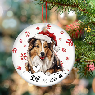Christmas Rough Collie Dog Personalised Ceramic Ornament