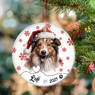 Christmas Rough Collie Dog Personalised Ceramic Ornament