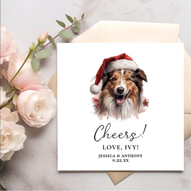 Christmas Rough Collie Dog Personalised Cheers Napkin (Creator Uploaded)