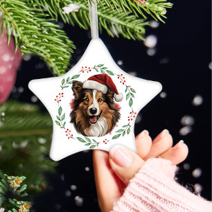Christmas Rough Collie Dog Personalized Ceramic Ornament