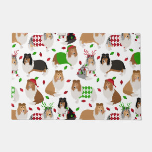 Christmas Rough Collie Doormat