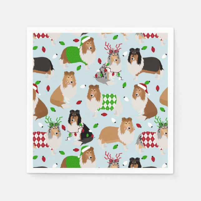 Christmas Rough Collie Napkins (Front)
