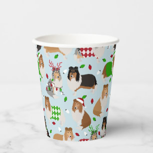 Christmas Rough Collie Paper Cups