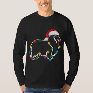 Christmas Rough Collie XMAS Lights Santa Hat Funny T-Shirt