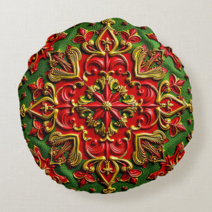 CHRISTMAS ~ Round cushion ~ red green gold