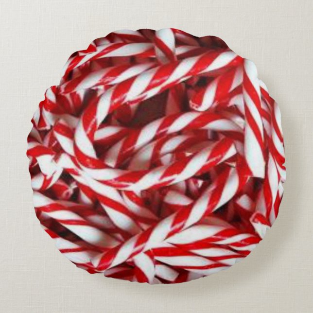 Christmas Round Pillow, Candy Cane Cushion (Front)