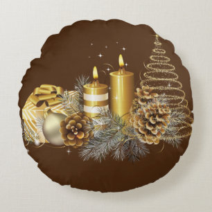 Christmas Round Pillow, Christmas Candle Cushion