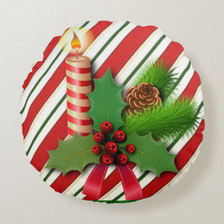 Christmas Round Pillow, Christmas Candle Round Cushion