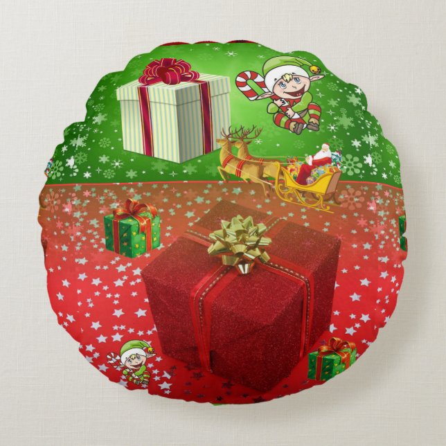 Christmas Round Pillow, Elf Cushion (Front)
