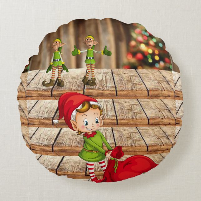 Christmas Round Pillow, Elf Cushion (Front)