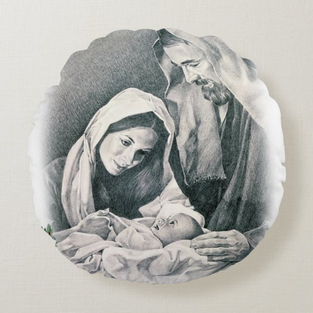 Christmas Round Pillow, Jesus Christ Cushion (Front)