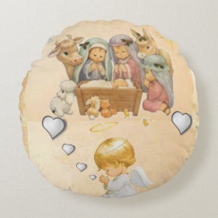 Christmas Round Pillow, Jesus Christ Cushion