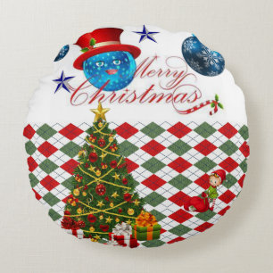 Christmas Round Pillow, Merry Christmas Round Cushion