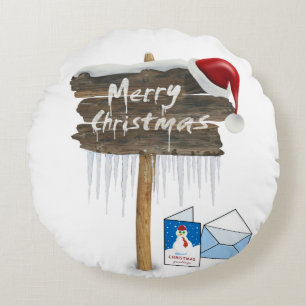 Christmas Round Pillow, Merry Christmas Round Cushion