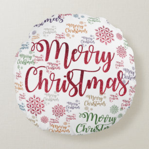 Christmas Round Pillow, Merry Christmas Round Cushion