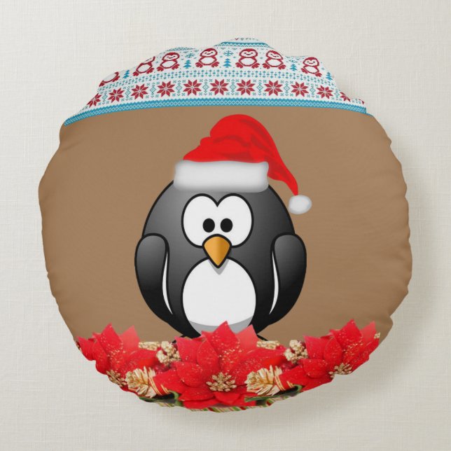 Christmas Round Pillow, Penguin Round Cushion (Back)