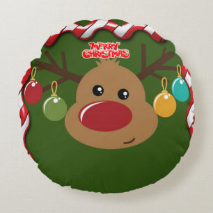 Christmas Round Pillow, Reindeer Cushion