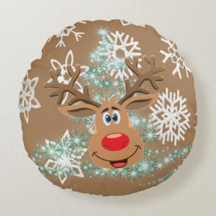 Christmas Round Pillow, Reindeer Cushion
