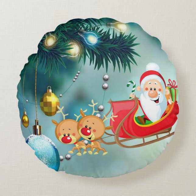 Christmas Round Pillow, Santa Cushion (Front)
