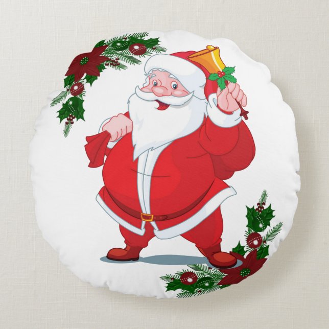 Christmas Round Pillow, Santa Cushion (Front)
