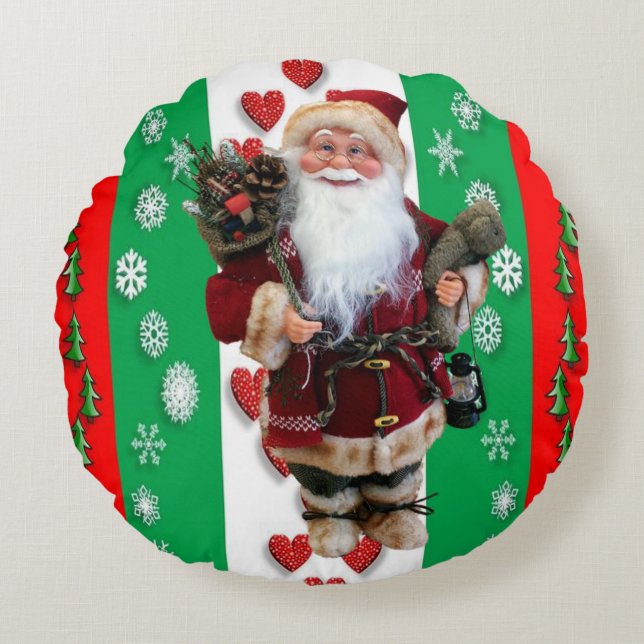 Christmas Round Pillow, Santa Cushion (Front)
