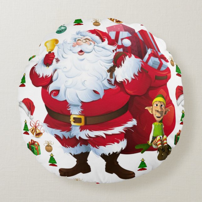 Christmas Round Pillow, Santa Cushion (Front)