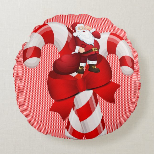 Christmas Round Pillow, Santa Cushion (Front)
