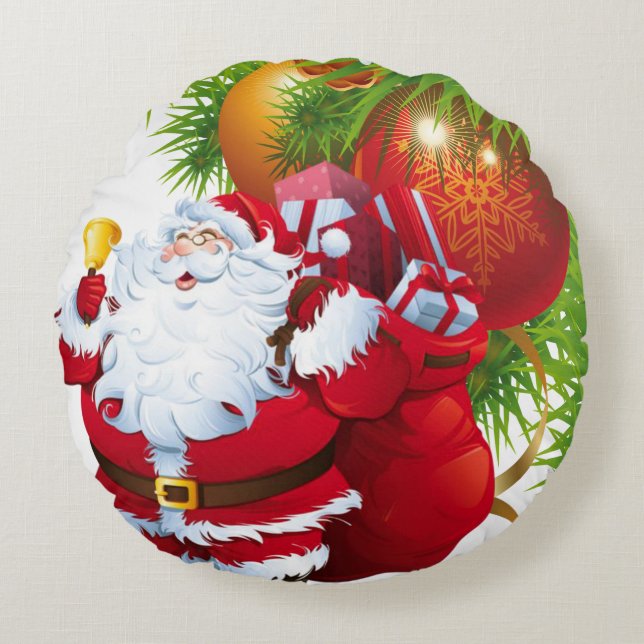 Christmas Round Pillow, Santa Cushion (Front)