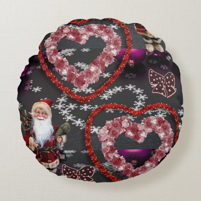 Christmas Round Pillow, Santa Cushion (Front)