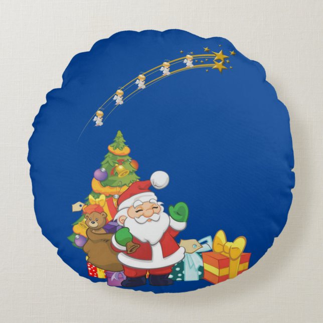 Christmas Round Pillow, Santa Round Cushion (Front)