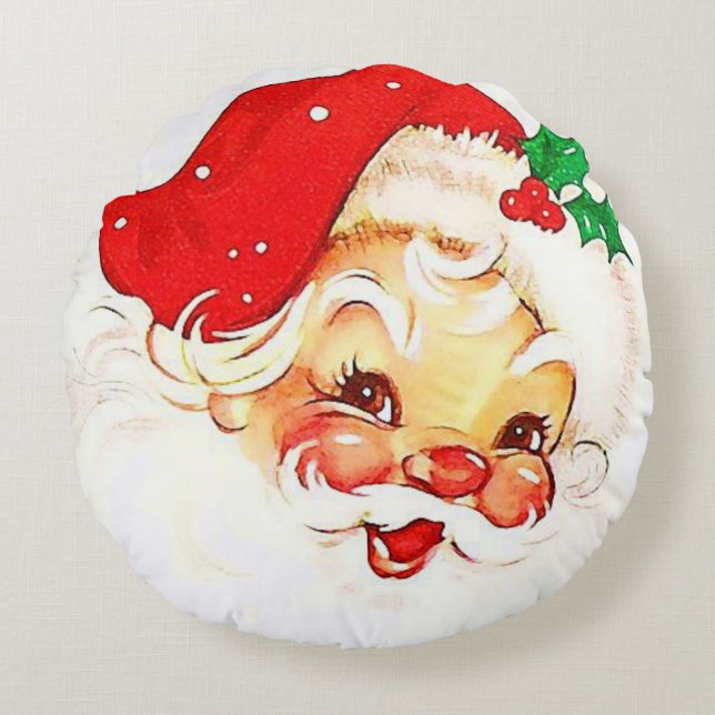 Christmas Round Pillow, Santa Round Cushion (Front)