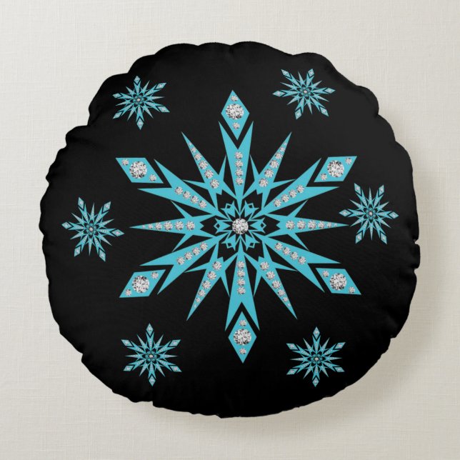 Christmas Round Pillow, Snowflake Cushion (Front)