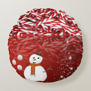 Christmas Round Pillow, Snowman Cushion
