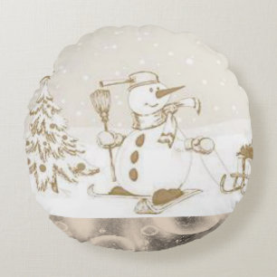 Christmas Round Pillow, Snowman Cushion