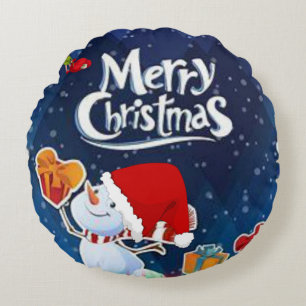 Christmas Round Pillow, Snowman Cushion