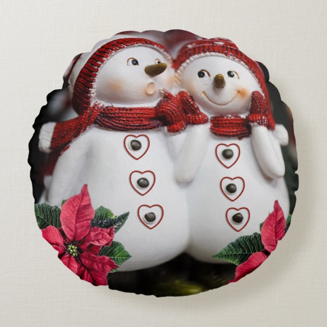 Christmas Round Pillow, Snowman Cushion (Front)